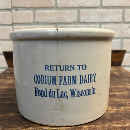 Antique Corium Farm Dairy Advertising Butter Crock Fond du Lac Wis LARGER VERSION