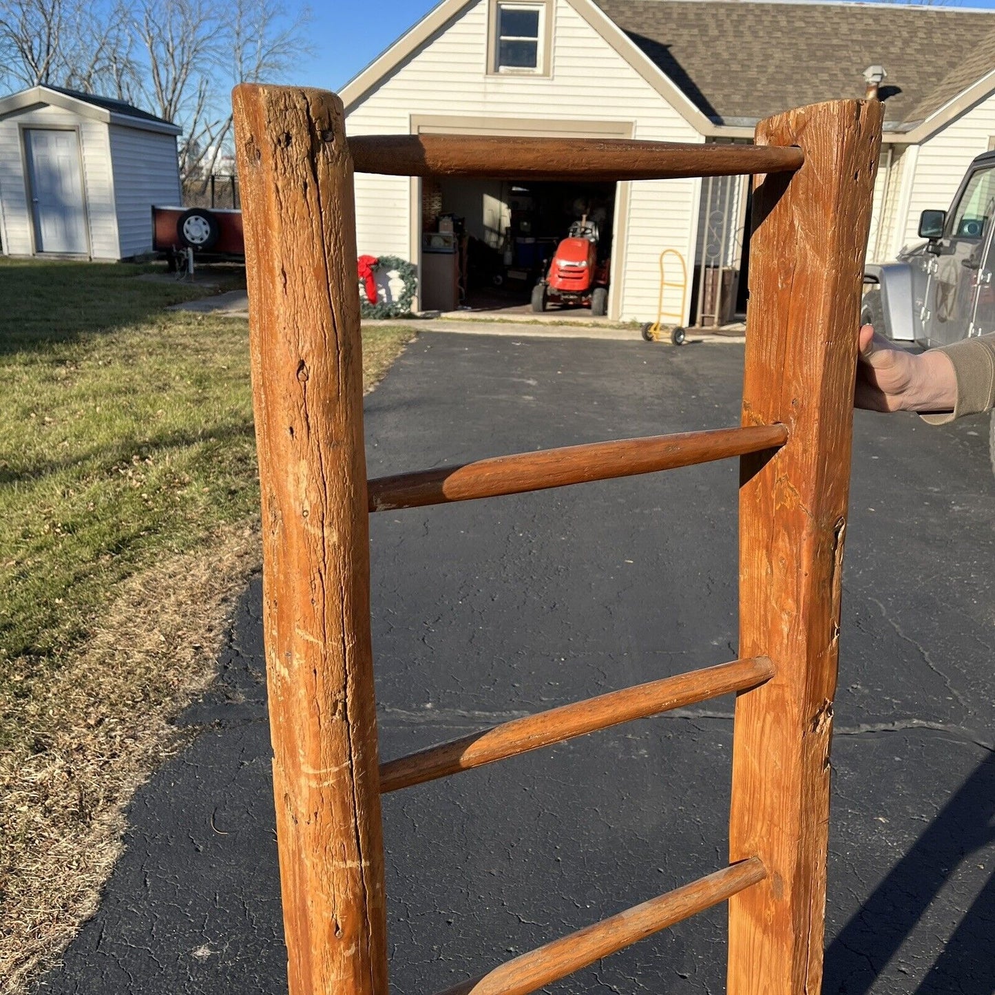 Antique 19th Century 1800s Primitve Barn Ladder Hand-Hewn Wood AAFA