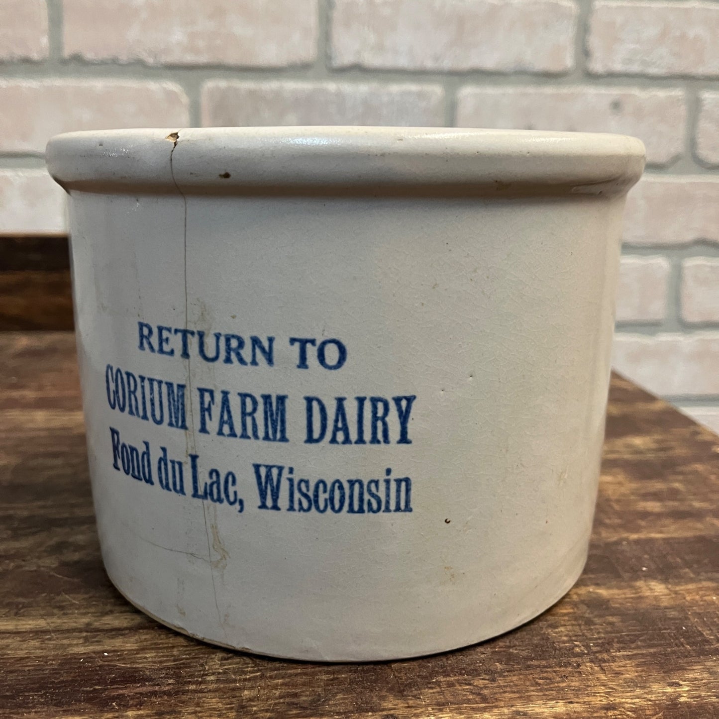 Antique Corium Farm Dairy Advertising Butter Crock Fond du Lac Wis LARGER VERSION