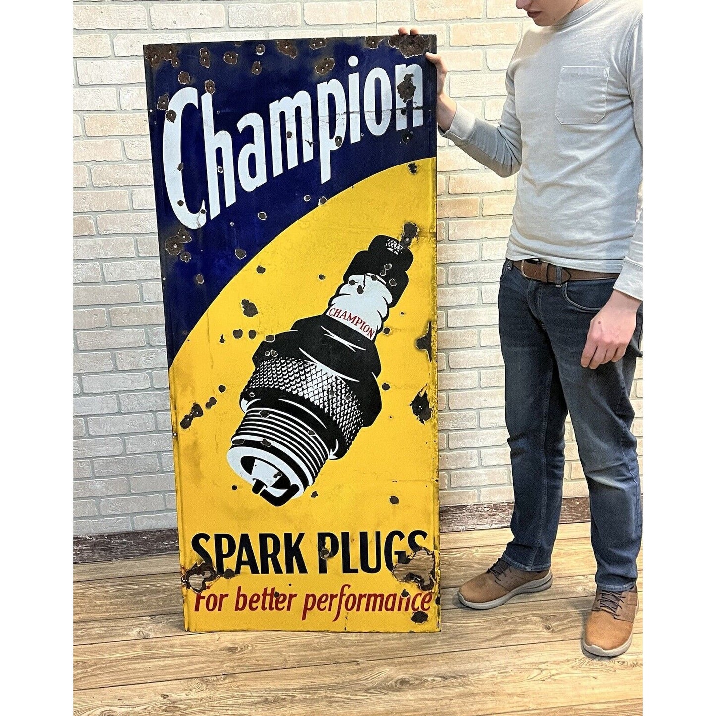 Vintage Champion Spark Plugs Porcelain Advertising Sign Original Gas Oil